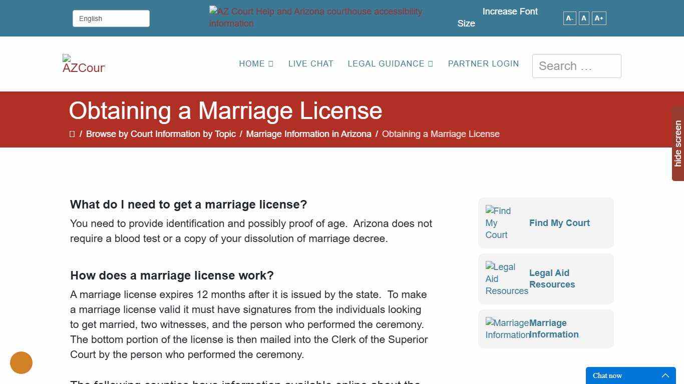 Information and Instruction on Obtaining a Marriage License in Arizona